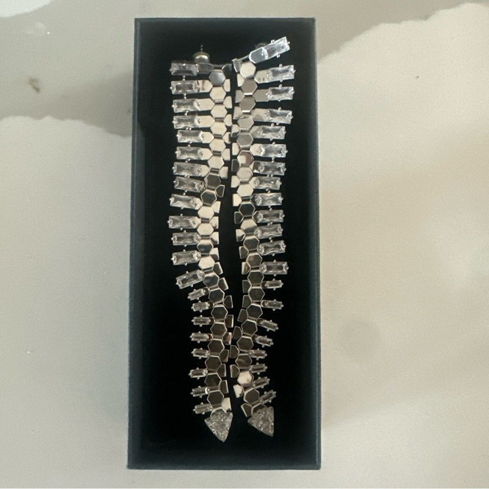 Silver-tone Crystal Linear Dangle Earrings